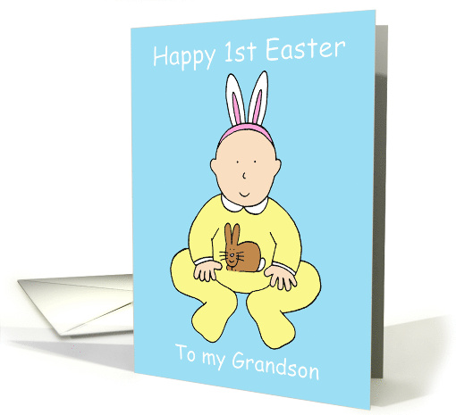 Happy First Easter Grandson Cute Baby Wearing Bunny Ears card