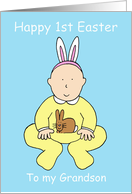 Happy First Easter Grandson Cute Baby Wearing Bunny Ears card