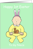 Happy First Easter Niece Cartoon Baby Wearing Bunny Ears card