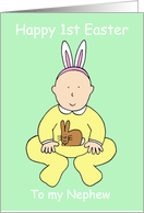 Happy First Easter Nephew Cartoon Baby Wearing Bunny Ears card