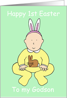 Happy First Easter Godson Cute Cartoon Baby Wearing Bunny Ears card