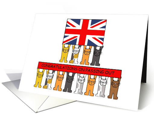 Congratulations on Passing Out Union Jack Flag and Cartoon Cats card