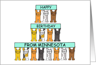 Happy Birthday from Minnesota Cartoon Cats Holding Up Banners card