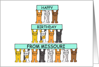 Happy Birthday from Missouri Cartoon Cats Holding Up Banners card