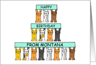 Happy Birthday from Montana Cartoon Cats Holding Up Banners card