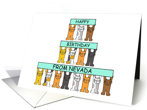 Happy Birthday from Nevada Cartoon Cats Holding Up Banners card
