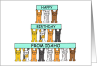 Happy Birthday from Idaho Cartoon Cats Holding Up Banners card