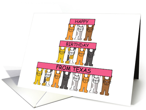 Happy Birthday from Texas Cartoon Cats Standing Holding... (1162758)