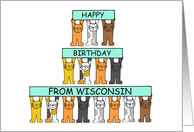 Happy Birthday from Wisconsin Cartoon Cats Holding Banners card