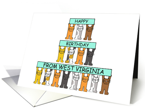 Happy Birthday from West Virginia Cartoon Cats card (1162776)