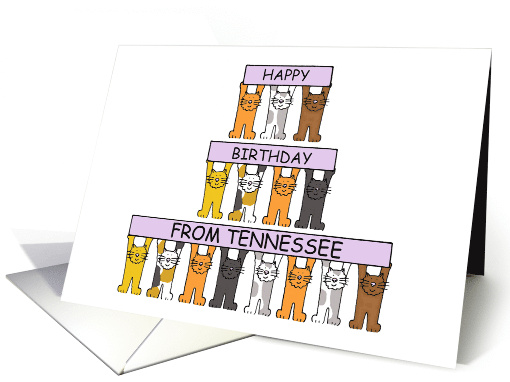 Happy Birthday from Tennessee Cartoon Cats Holding Up Banners card