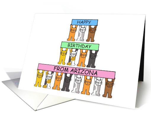 Happy Birthday from Arizona Cartoon Cats Holding Banners card