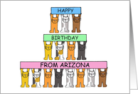 Happy Birthday from Arizona Cartoon Cats Holding Banners card