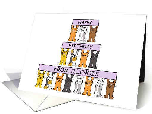 Happy Birthday from Illinois Cute Cartoon Cats Holding Up... (1162854)