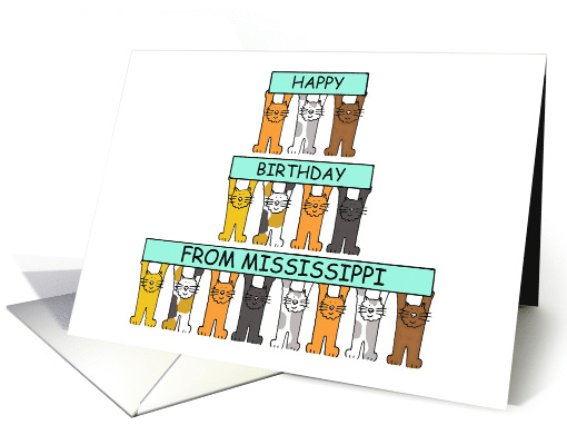 Happy Birthday from Mississippi Cartoon Cats Holding Banners Up card