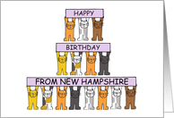 Happy Birthday from New Hampshire Cartoon Cats Holding Banners Up card