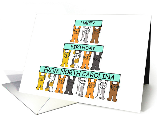 Happy Birthday from North Carolina Cartoon Cats Holding... (1162870)