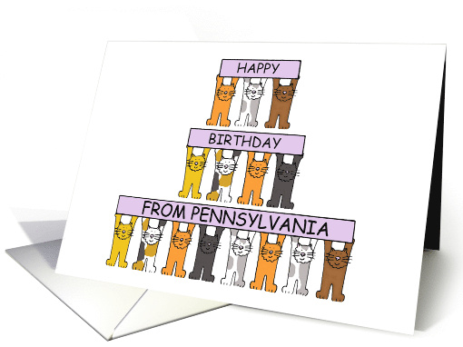 Happy Birthday from Pennsylvania Cartoon Cats Holding Up Banners card