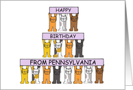 Happy Birthday from Pennsylvania Cartoon Cats Holding Up Banners card