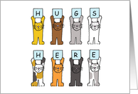 Hugs Here Cartoon Cats Encouragement and Support card