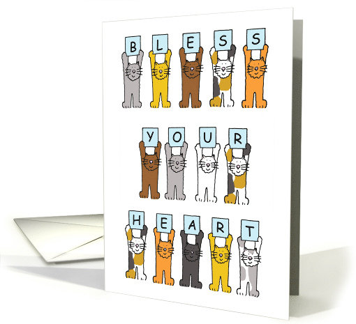 Bless Your Heart Cute Cartoon Cats Holding Up Letters card (1165930)