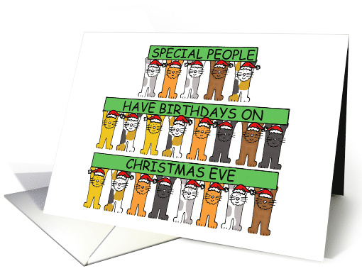 December 24th Birthday Christmas Eve Cartoon Cats in Santa Hats card