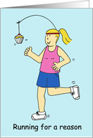 Happy Birthday Running Cartoon Humor for Her Cake as Motivation card