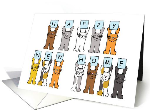 Happy New Home Cute Cartoon Cats Holding Up Letters card (1169850)