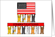 American Citizenship Congratulations Cartoon Cats Flag and Banner card