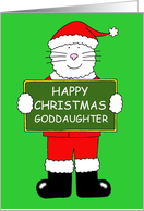 Happy Xmas Goddaughter Cute Cat Wearing a Father Christmas Outfit card