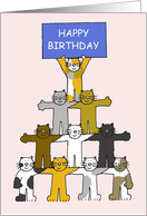 Happy Birthday Co-worker Cute Cartoon Cats Holding a Banner card