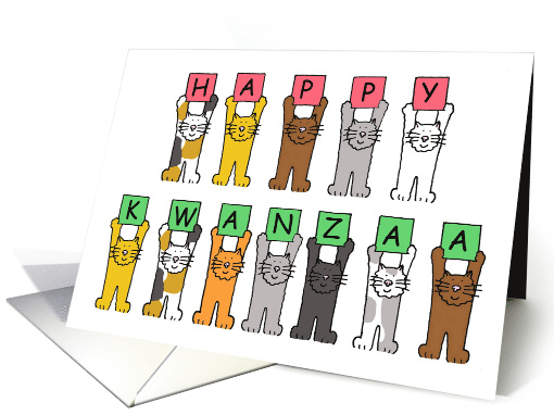 Happy Kwanzaa Cute Cartoon Cats Holding Up Letters card (1195948)