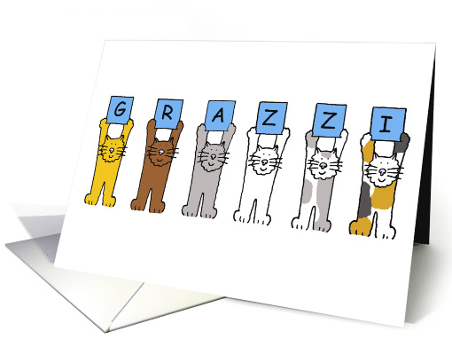 Thank You in Maltese Grazzi Cartoon Cats Holding Up Letters card