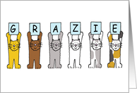 Grazie Thank You in Italian Cartoon Cats Holding Up Letters card