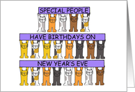 New Year’s Eve December 31st Birthday Cute Cartoon Cats With Banners card