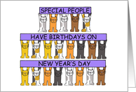 January 1st Birthday New Year’s Day Birthday Cartoon Cats and Banners card