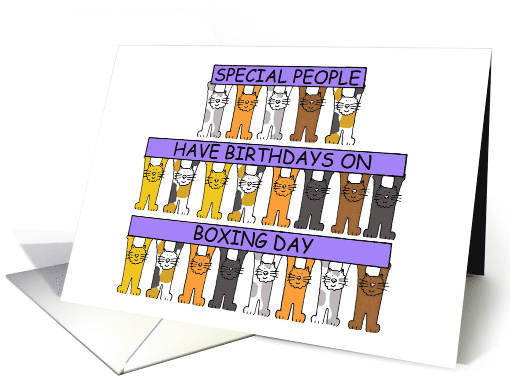 Boxing Day Birthday December 26th Cartoon Cats Holding Up Banners card