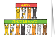 Happy Cinco de Mayo Cute Cartoon Cats Holding Up Banners card