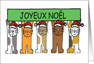 Joyeux Noel Happy Christmas in French Cartoon Cats in Santa Hats card