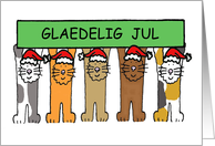 Danish Happy Christmas Glaedelig Cartoon Cats in Santa Hats card