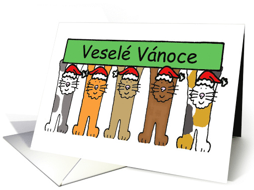 Czech Happy Christmas Cats Wearing Santa Hats Vesele Vanoce card