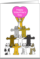Cat Lover’s Happy Valentine’s Day Cartoon Cats with Pink Heart card