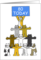 Happy 80th Birthday Cute Cartoon Cats Standing Holding a Banner card