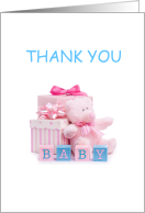 Unisex Pink and Blue Thank You for the Baby Gift Teddy and Letters card