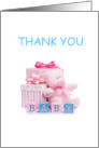 Unisex Pink and Blue Thank You for the Baby Gift Teddy and Letters card