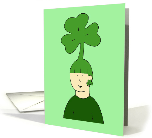 Funny St. Patrick's Day Lady with Shamrock Hairstyle Cartoon card