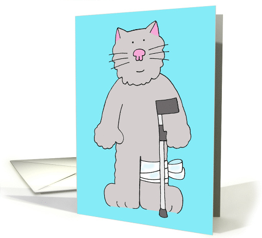 Speedy Recovery From Knee Surgery Cat on a Crutch Cartoon Humor card