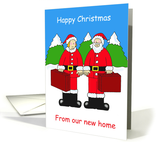 We've Moved House Mr and Mrs Christmas Cartoon Santas & Suitcases card