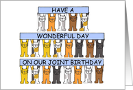 Joint Birthday Mutual Shared Same Day Cartoon Cats Holding Up Banners card