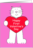 Cartoon Cat with Giant Heart for First Valentine’s Day. card